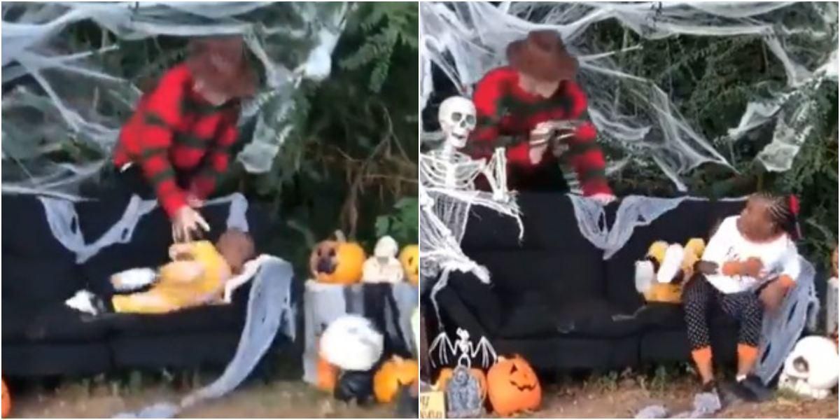 Halloween video viral niño asustado broma Freddy Krueger