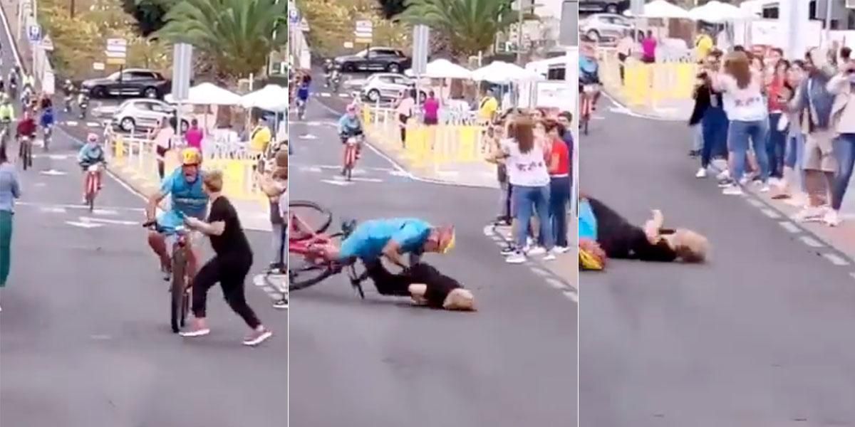Video: Mujer se atraviesa y provoca brutal accidente durante carrera de ciclismo