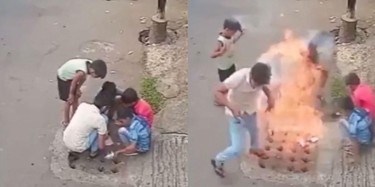 (Video) Niños encendieron pólvora sobre una tubería de gas, sin saber que tenía un escape