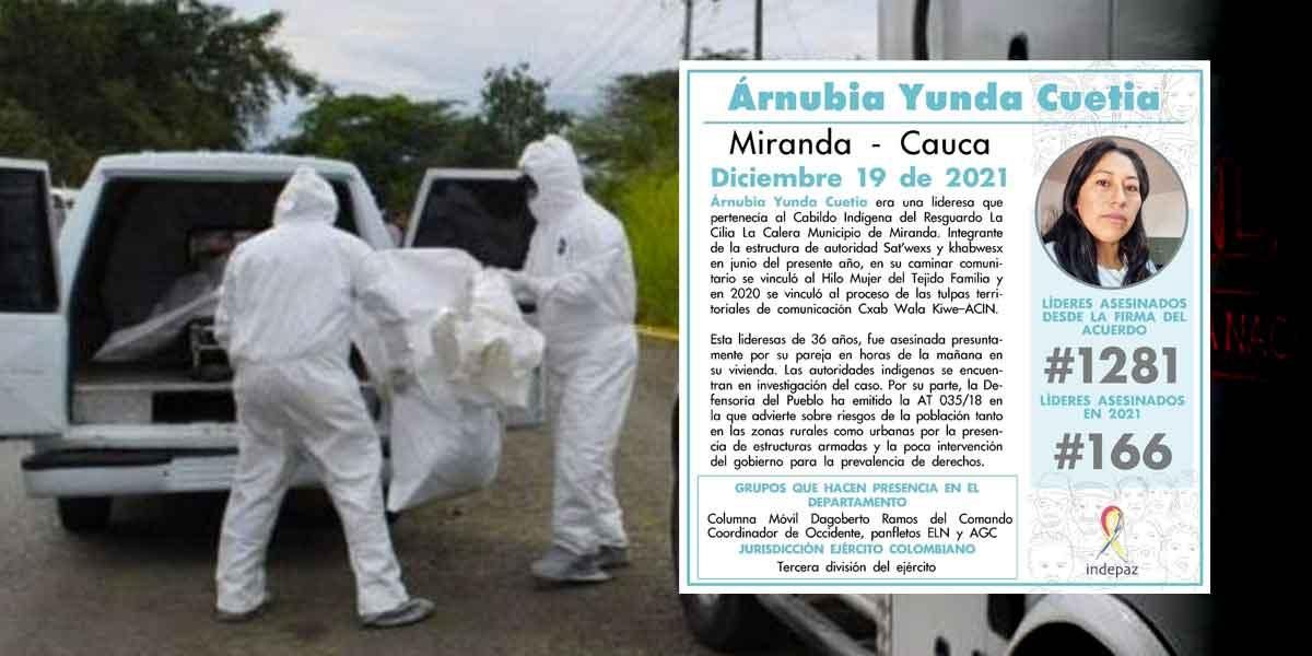 Asesinan a la líder social Árnubia Yunda Cuetia en Miranda, Cauca