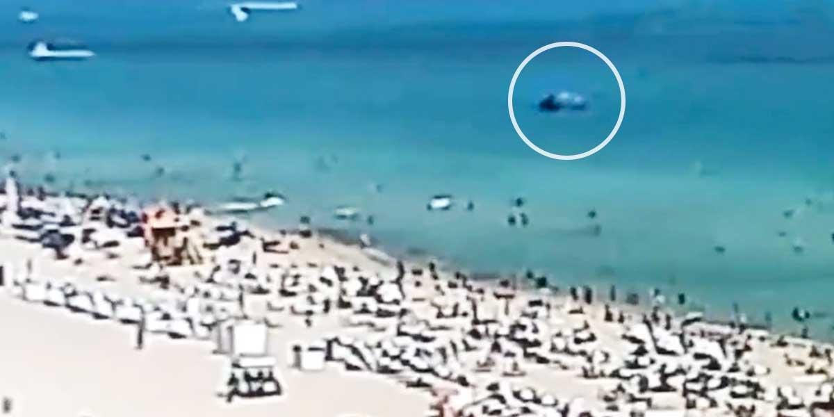 Video del momento en el que un helicóptero se estrella cerca a la playa de Miami Beach