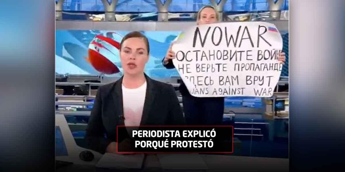(Vídeo) Periodista rusa interrumpe un noticiero en directo con cartel ‘contra la guerra’ en Ucrania