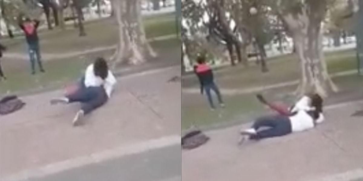 Dos alumnas se van a los golpes y una mujer las separa a cachetadas
