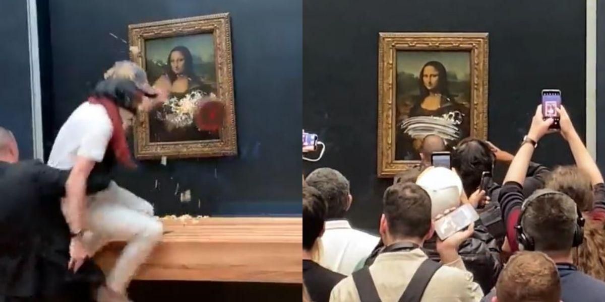 Video: Hombre disfrazado de abuela le lanzó un pastel a la Mona Lisa