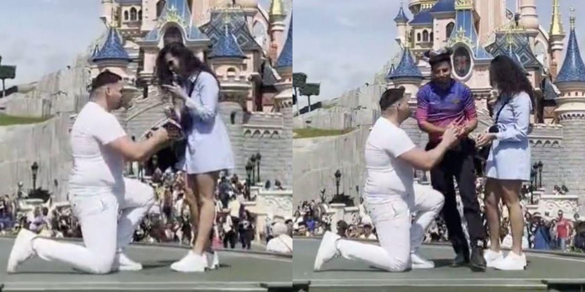 (Video) Un empleado en Disneyland París arruinó la propuesta de matrimonio de una pareja