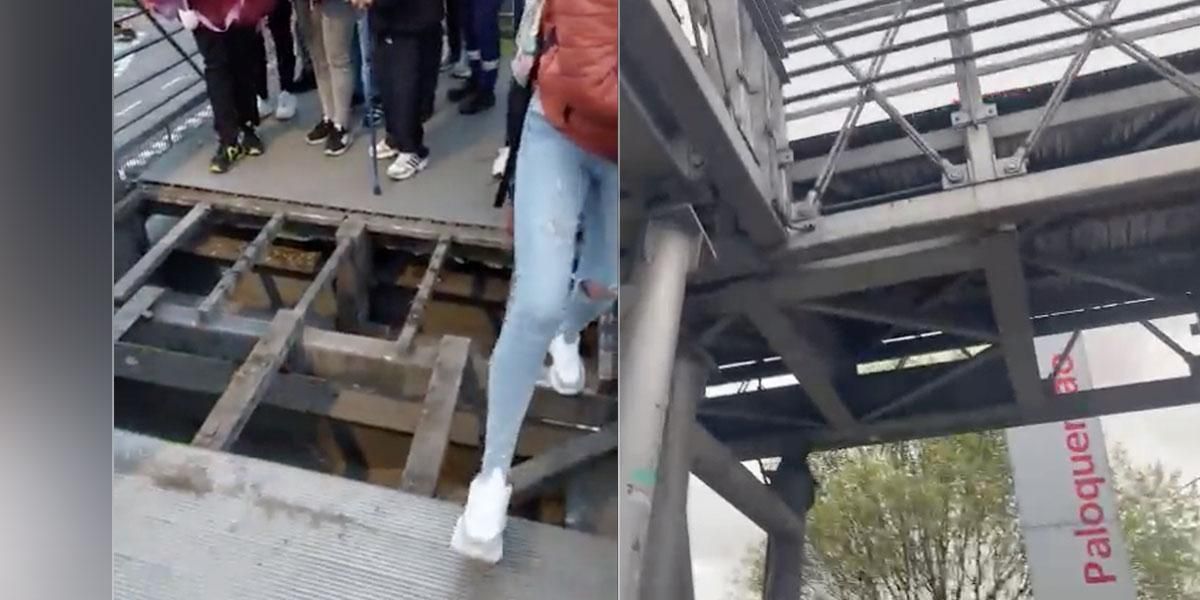 ¡Se cayó! Robaron lámina de un puente peatonal y un joven sufrió las consecuencias