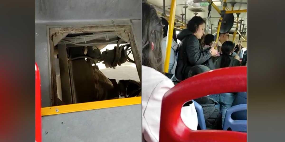 Insólito: pasajeros en riesgo por bus del SITP sin piso