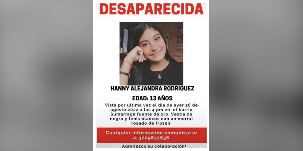 Buscan a Hanny Alejandra Rodríguez en Villavicencio