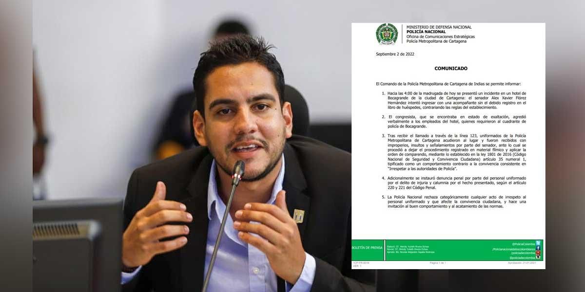 Policía instauró denuncia penal contra senador Alex Flórez por agresión en Cartagena