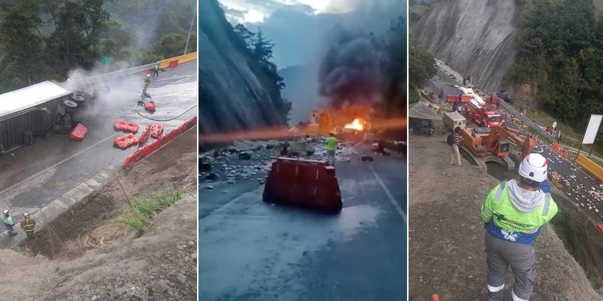 Grave accidente en La Línea: camión de pollos se volcó y se incendió; el conductor murió