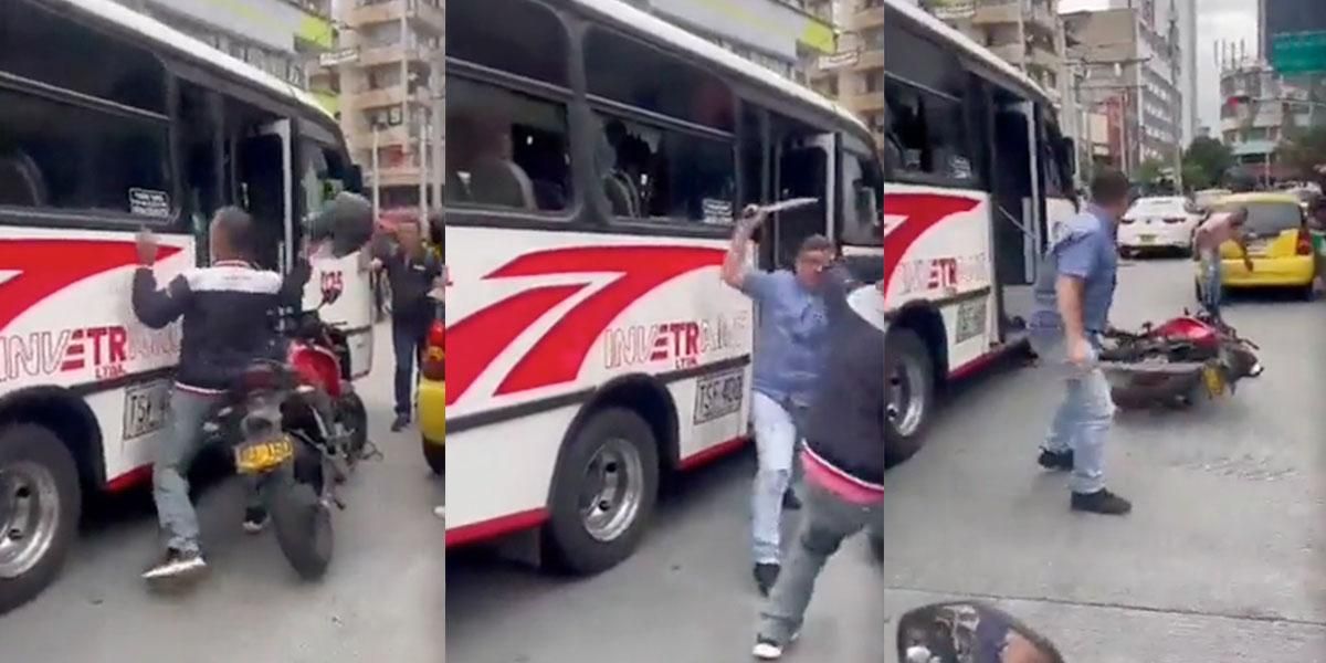 Caso de intolerancia en Medellín: motociclista y conductor de bus se enfrentaron con machete y golpes