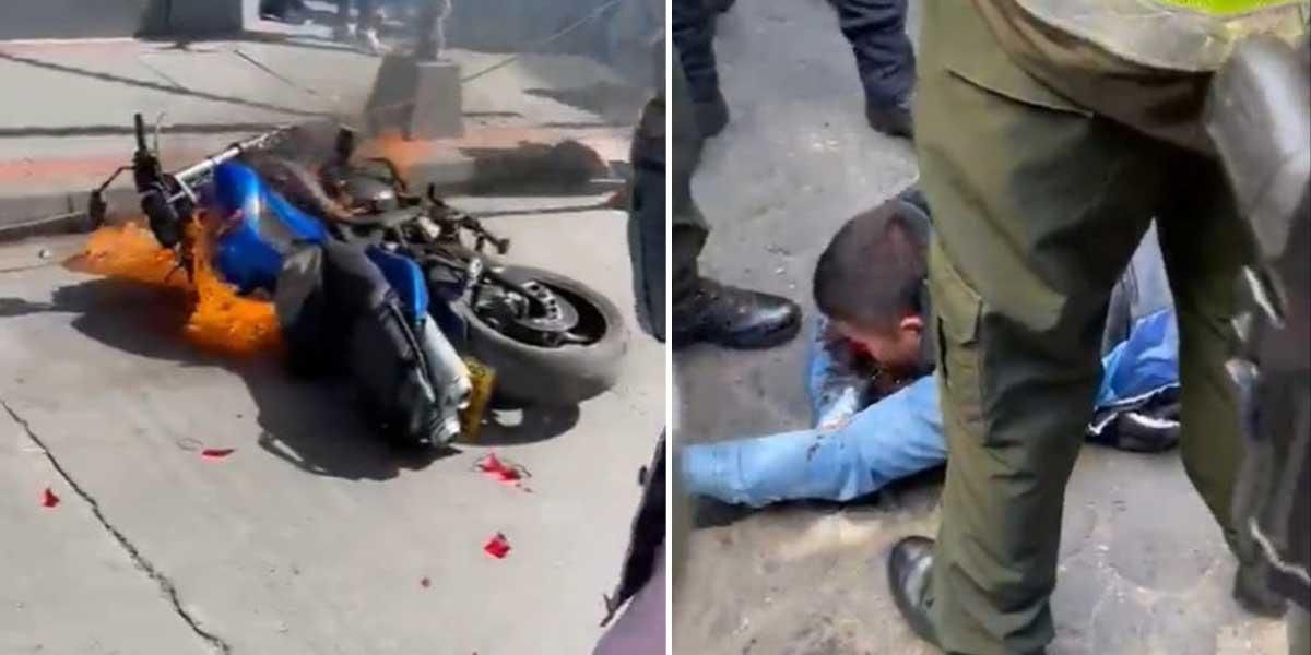 Captan brutal golpiza a presunto ladrón en Bogotá: puños, patadas y hasta le quemaron la moto