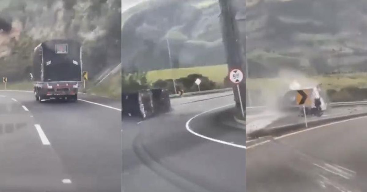 En video: camión pierde el control y por poco arrolla a un motociclista en vías de Nariño