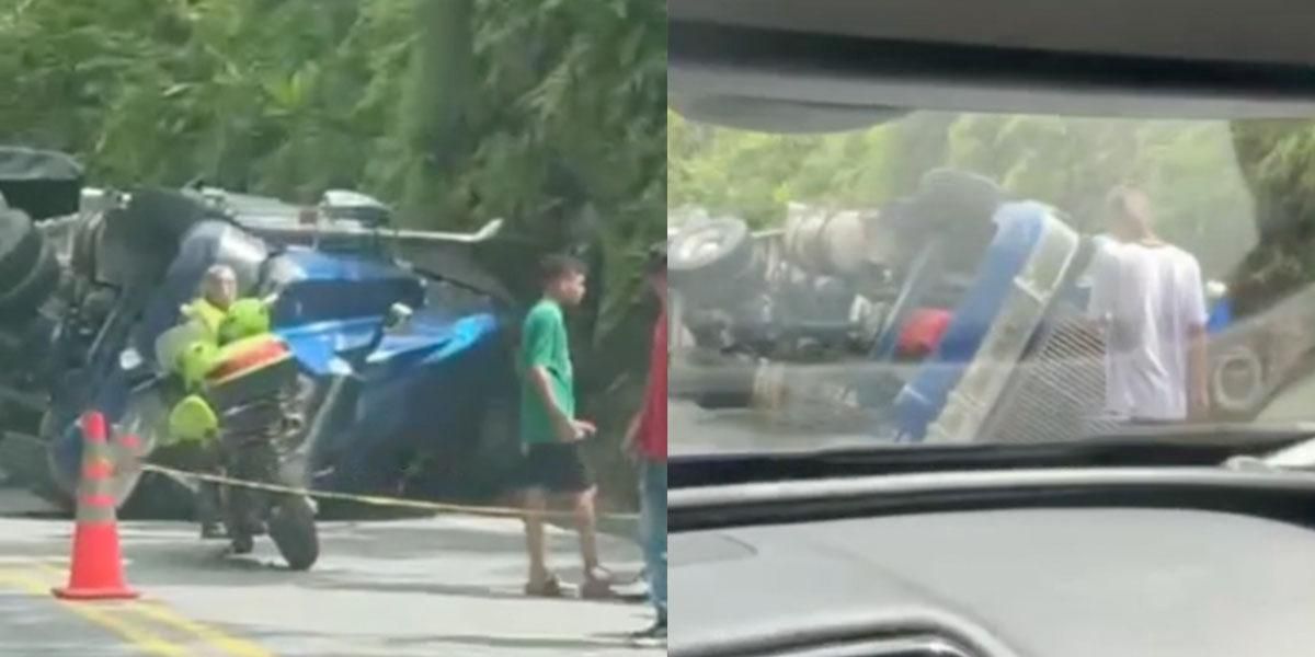 Vehículo con carga se volcó en la autopista Medellín – Bogotá