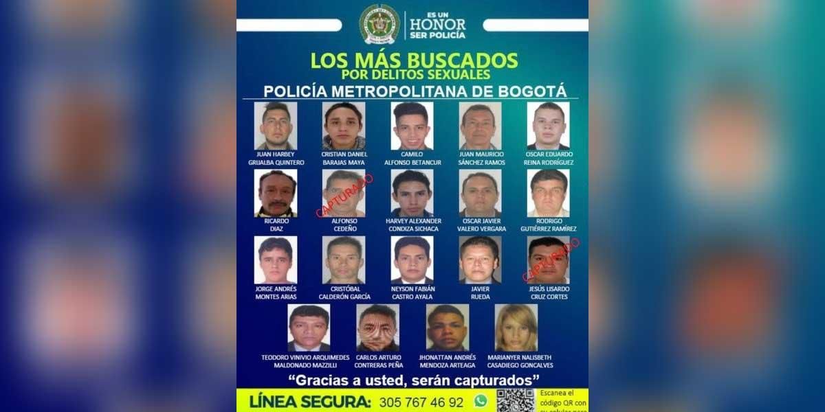 Esta es la lista de los más buscados por delitos sexuales en Bogotá