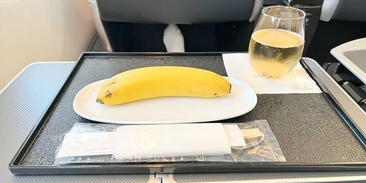 Insólito caso: pidió comida vegana en un vuelo de clase alta y le dieron un banano