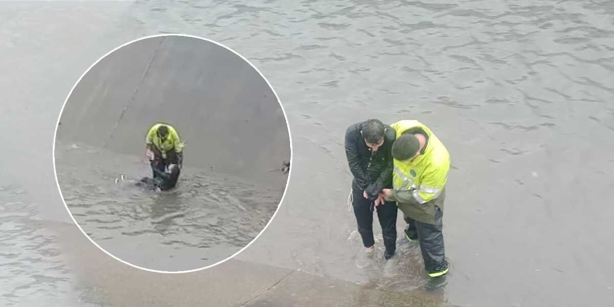 Video | Hombre borracho cayó al caño de la NQS y un policía lo salvó de ser arrastrado por las aguas negras