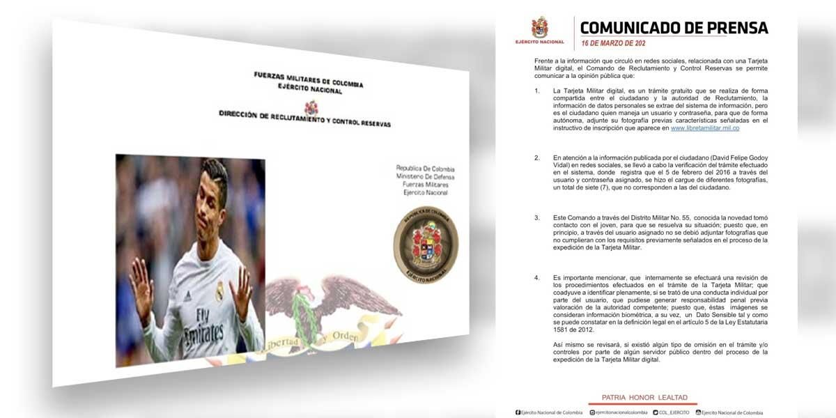 Expiden libreta militar con foto de Cristiano Ronaldo: Ejército aclara la situación