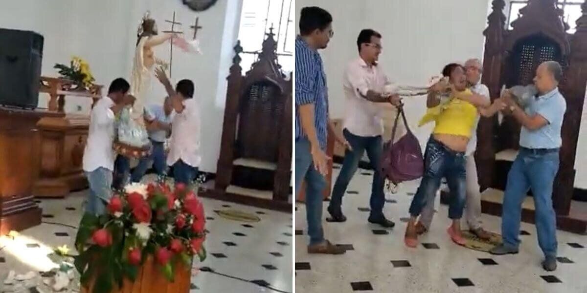 Supuesta mujer poseída ataca imagen de Jesús en iglesia