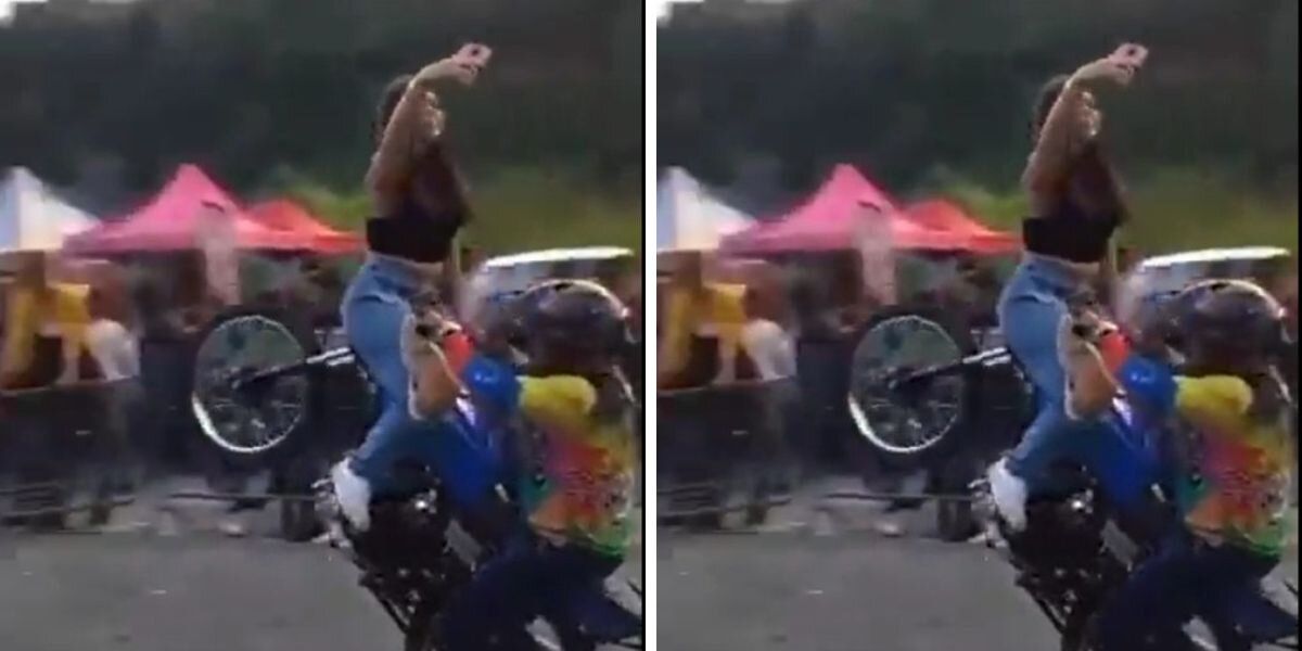 Mujer casi pierde la vida mientras realizaban piruetas en moto