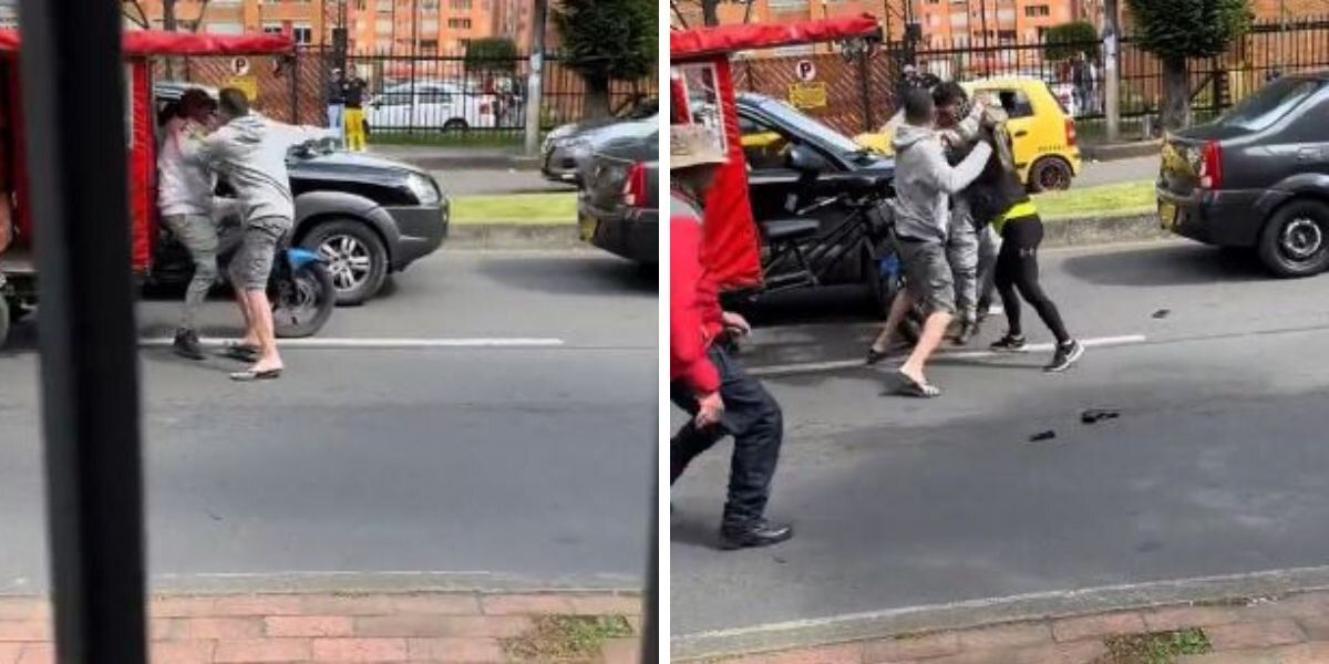 (Video) Bicitaxi y conductor protagonizaron violenta pelea por un rayón en Bogotá