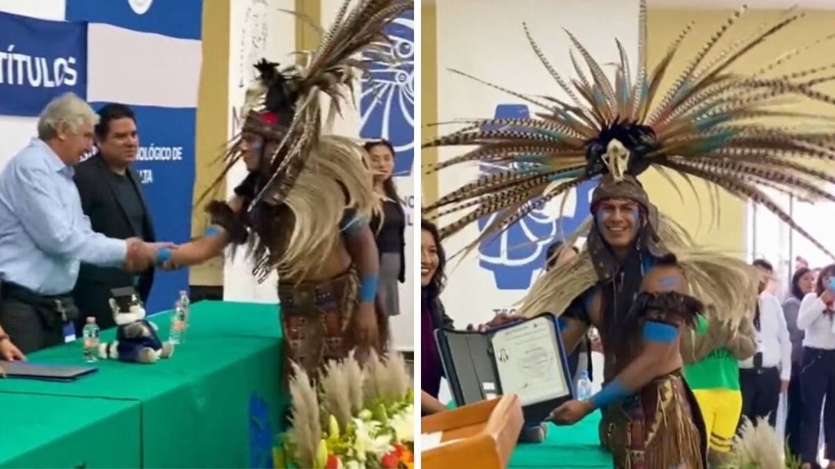 Joven Indígena es tendencia tras lucir con orgullo un traje tradicional prehispánico en su graduación