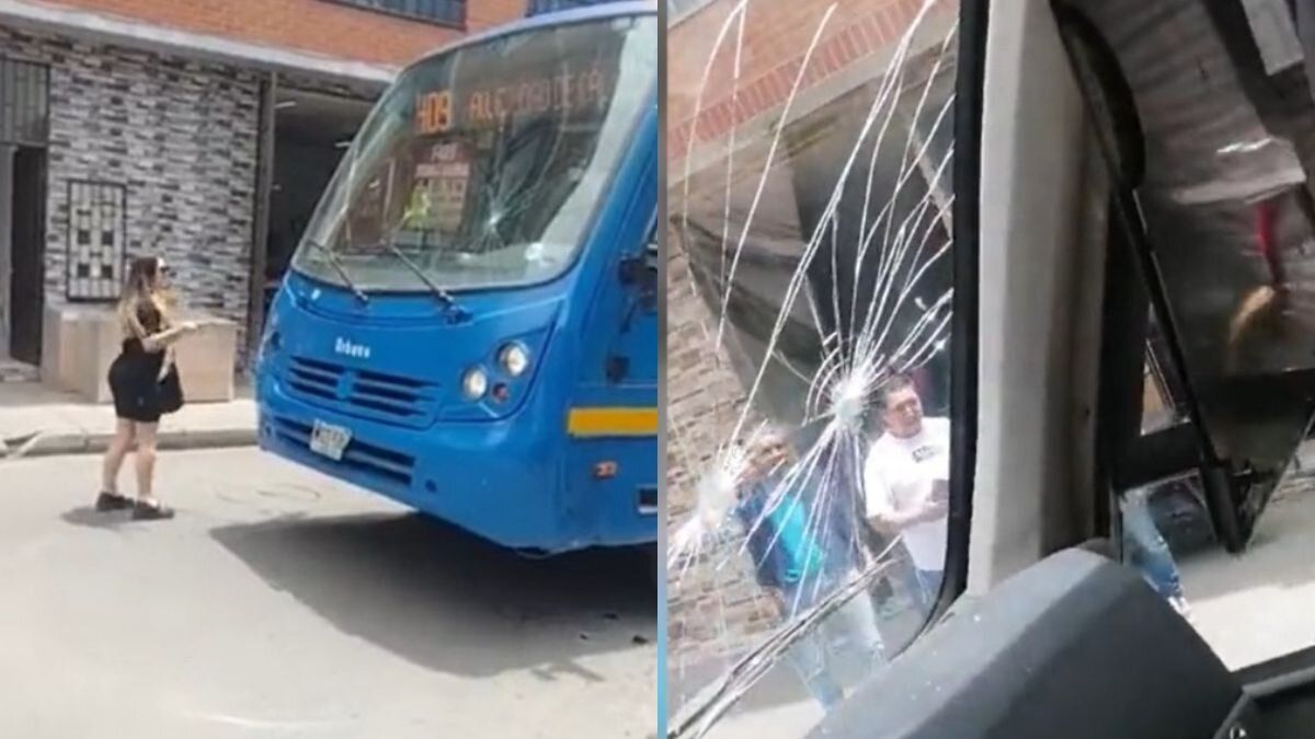 Indignación en Bogotá mujer enfurecida con un martillo atacó un bus del SITP