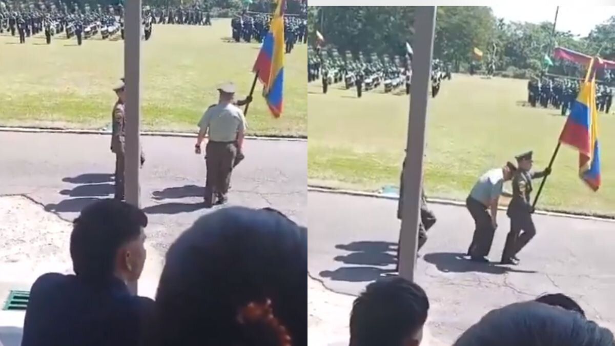 Policía se quita su zapato en un desfile para dárselo a un patrullero