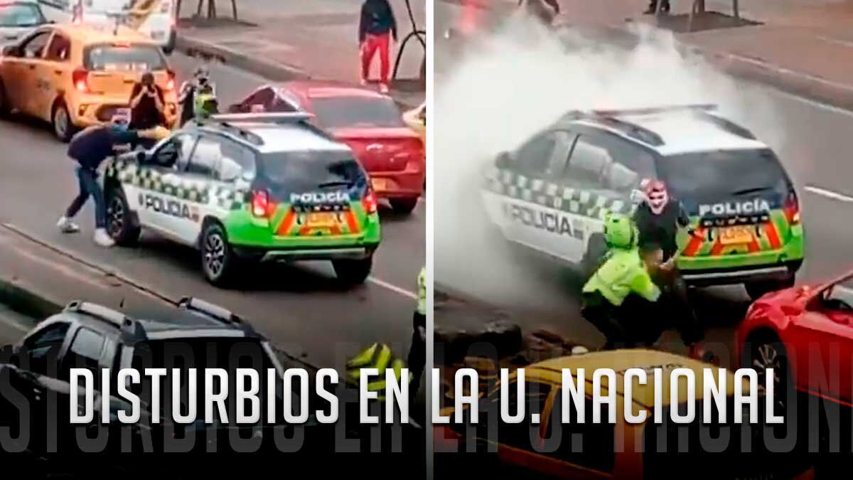 Video | Encapuchados vandalizan patrulla con extintores: uno golpeó a policía con un casco